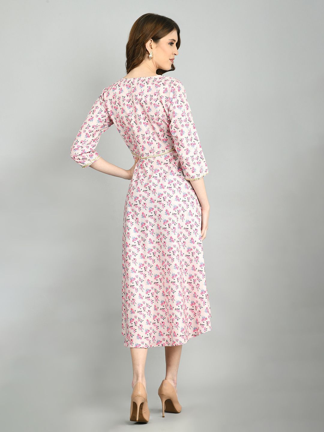Women's Multi Polyester Printed 3/4 Sleeve Round Neck Casual Dress