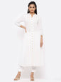 Buy_Women's_White_Cotton_Woven_Design_Flared_Kurta_Online_Trendia