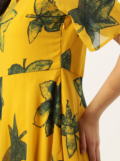 Women's V-Neck Ethnic Dress Yellow Dress