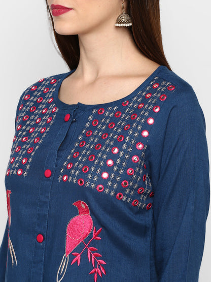 Women's Dark Blue Rayon Kurta By Vbu