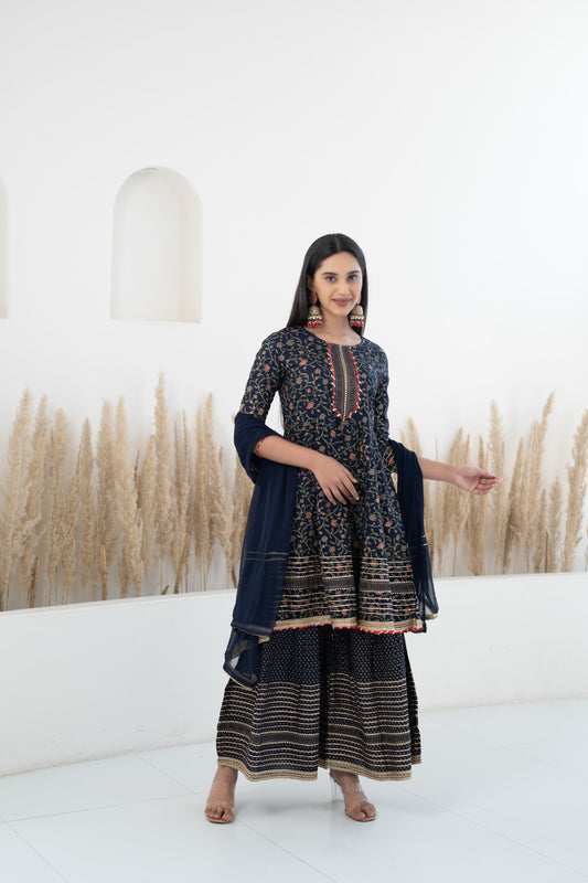 Navy Blue Sharara set for women by Myshka