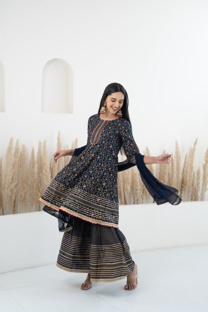 Navy Blue Sharara set for women by Myshka