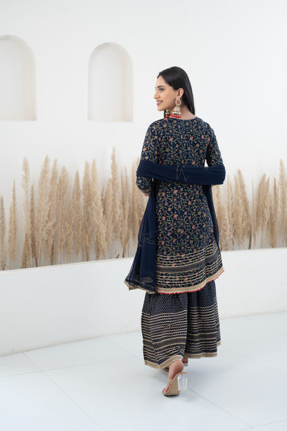 Navy Blue Sharara set for women by Myshka