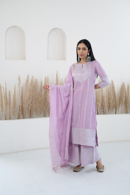 Womenâ€™s Lavender Kurta palazzo set with dupatta