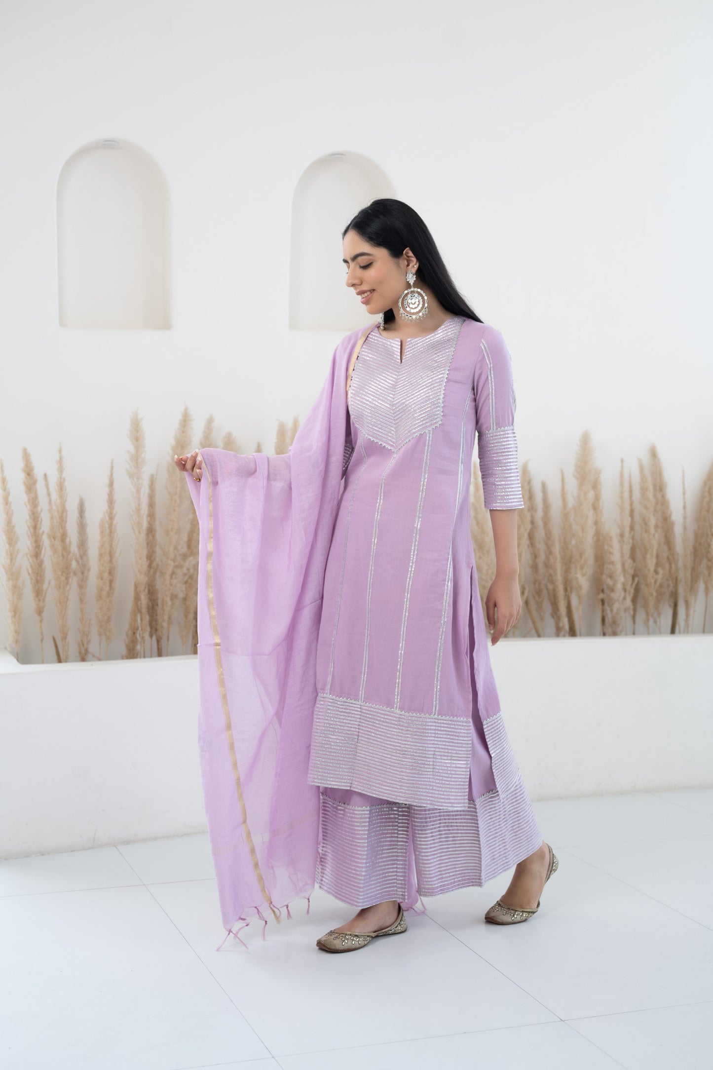 Womenâ€™s Lavender Kurta palazzo set with dupatta