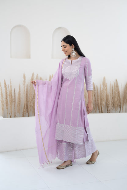 Womenâ€™s Lavender Kurta palazzo set with dupatta
