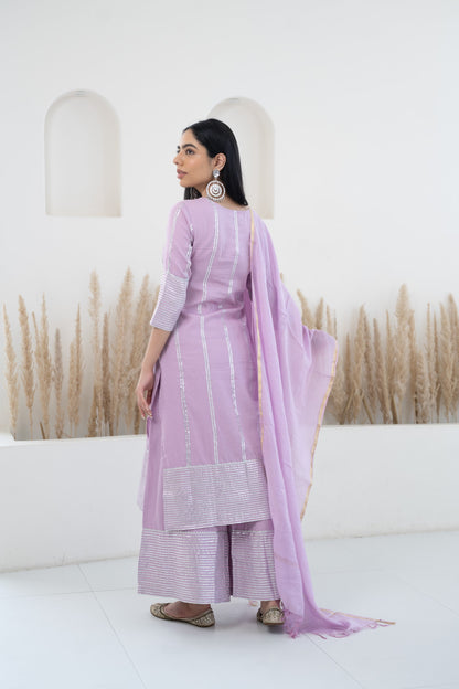 Womenâ€™s Lavender Kurta palazzo set with dupatta