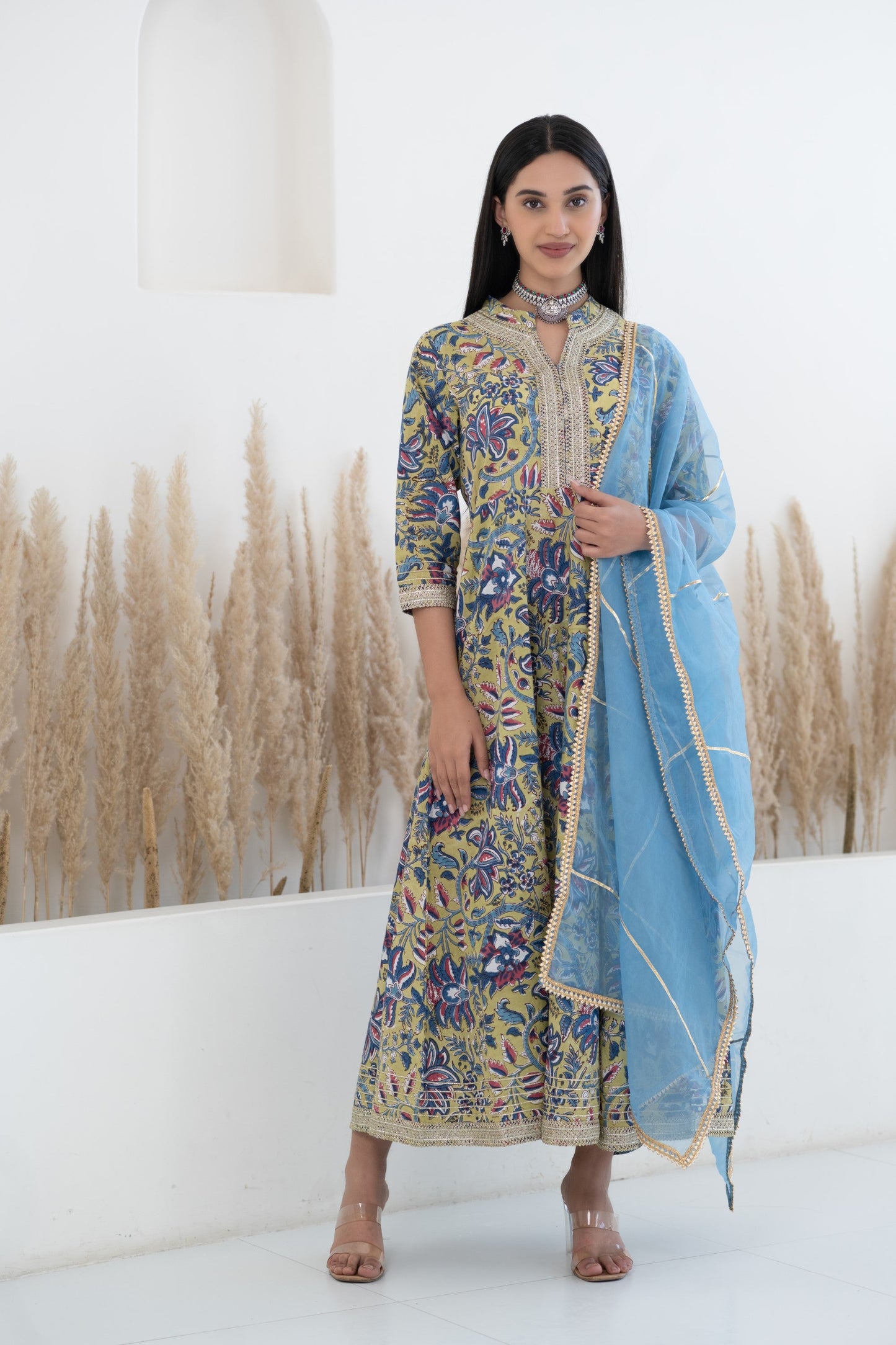 Womenâ€™s Floral Printed Anarkali Gown with Dupatta by Myshka-