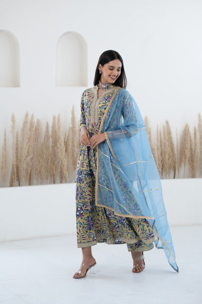 Womenâ€™s Floral Printed Anarkali Gown with Dupatta by Myshka-