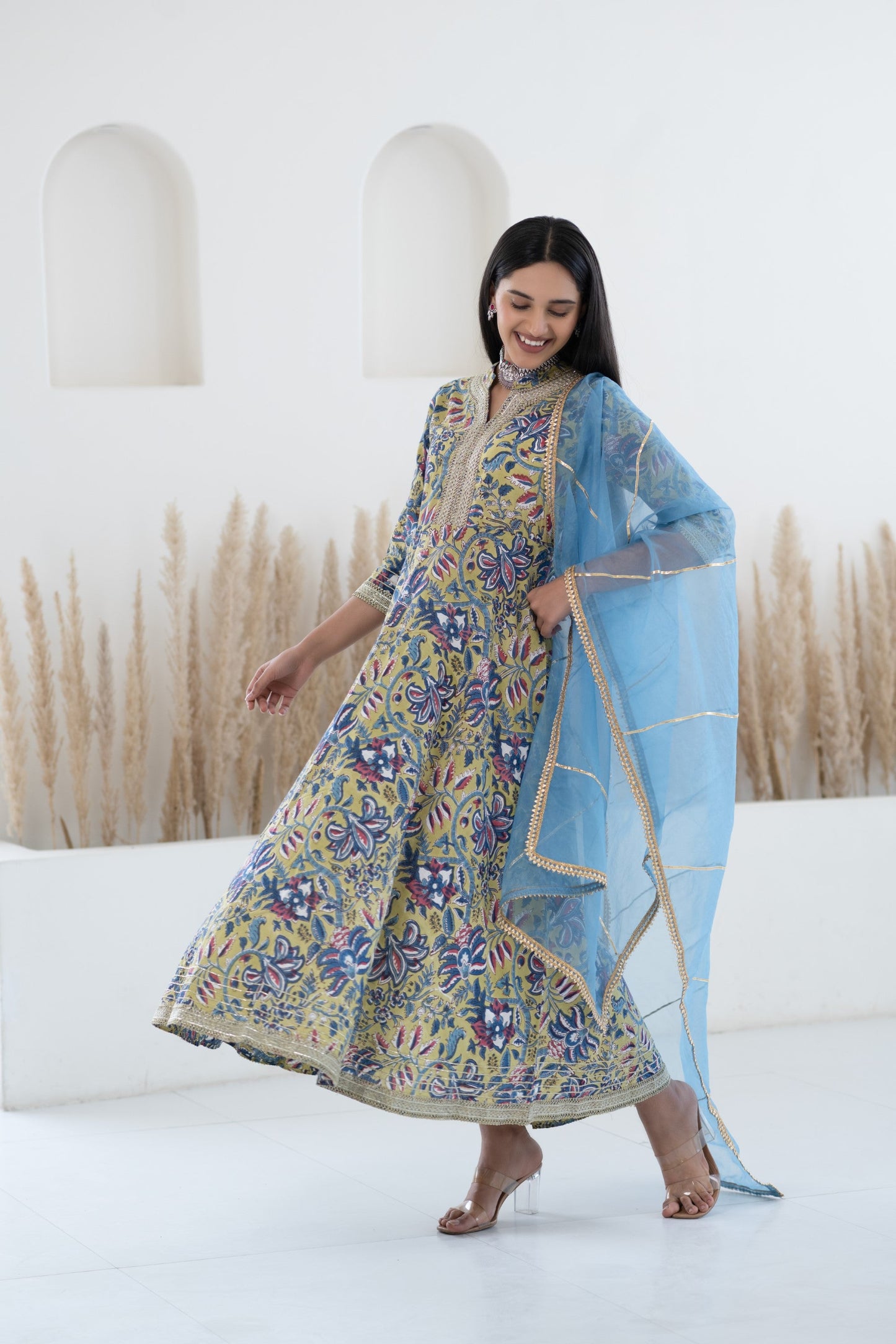 Womenâ€™s Floral Printed Anarkali Gown with Dupatta by Myshka-