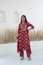 Womenâ€™s Maroon Kurta with pant set by Myshka