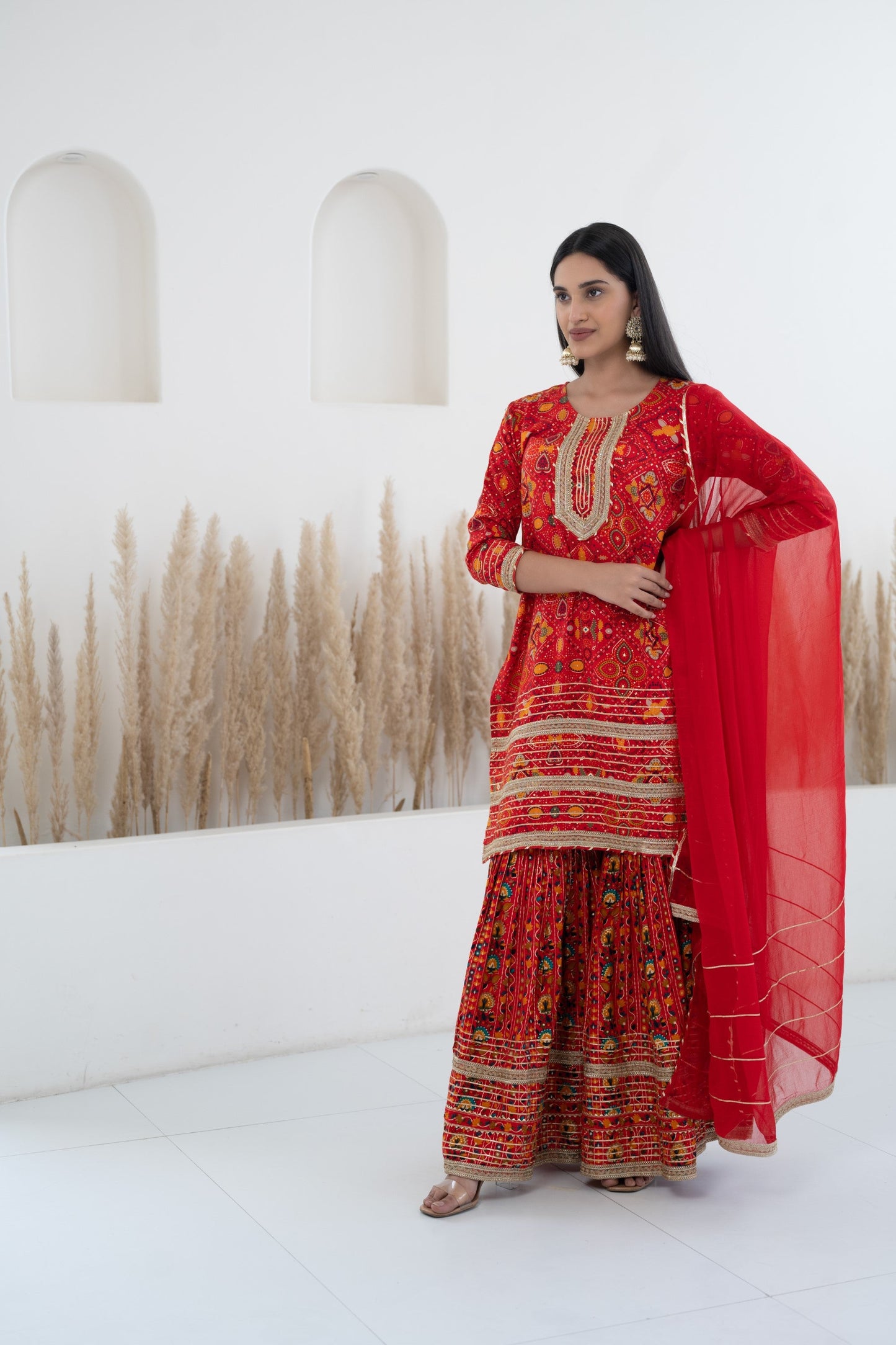 Red Sharara set for women by Myshka