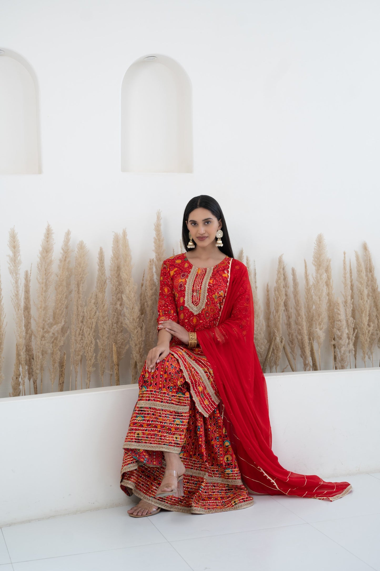 Red Sharara set for women by Myshka