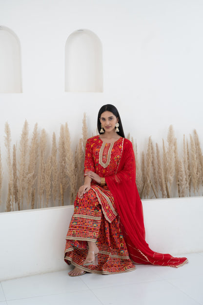 Red Sharara set for women by Myshka