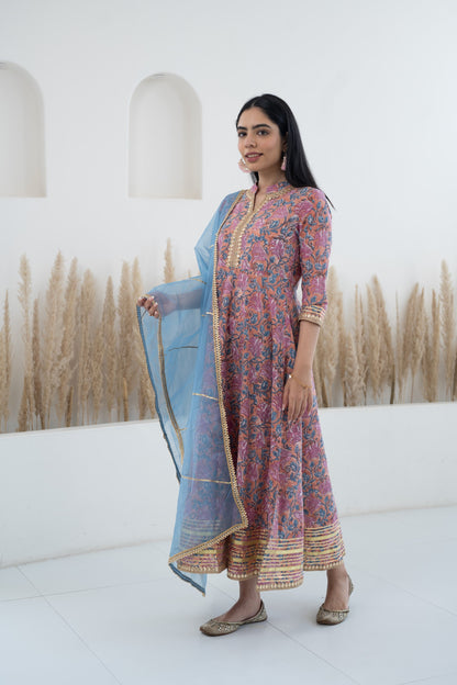 Womenâ€™s Floral Printed Anarkali Gown with Dupatta by Myshka-
