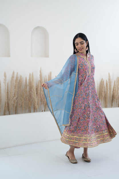 Womenâ€™s Floral Printed Anarkali Gown with Dupatta by Myshka-