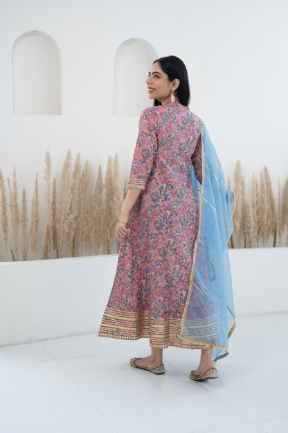 Womenâ€™s Floral Printed Anarkali Gown with Dupatta by Myshka-