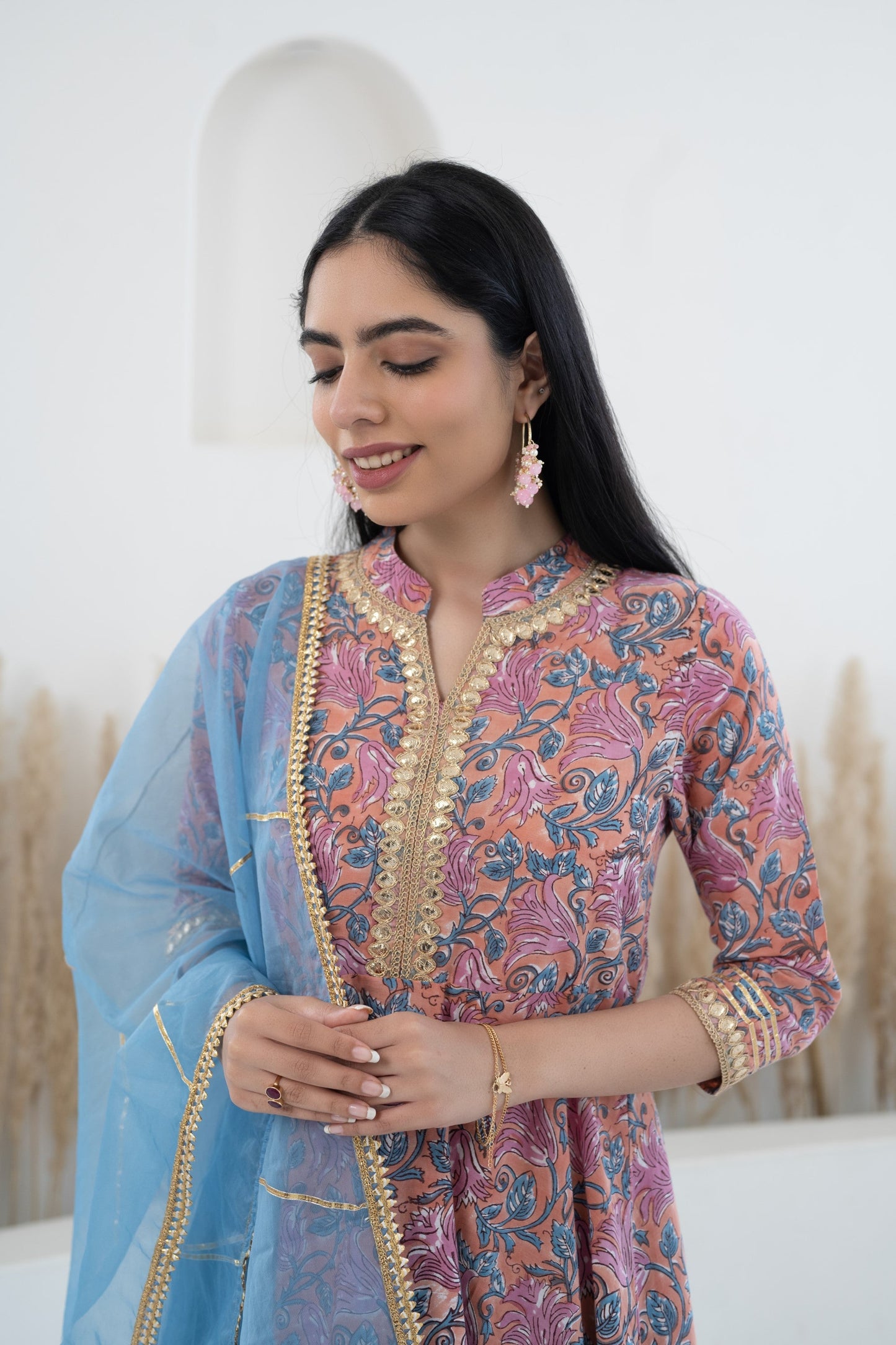 Womenâ€™s Floral Printed Anarkali Gown with Dupatta by Myshka-