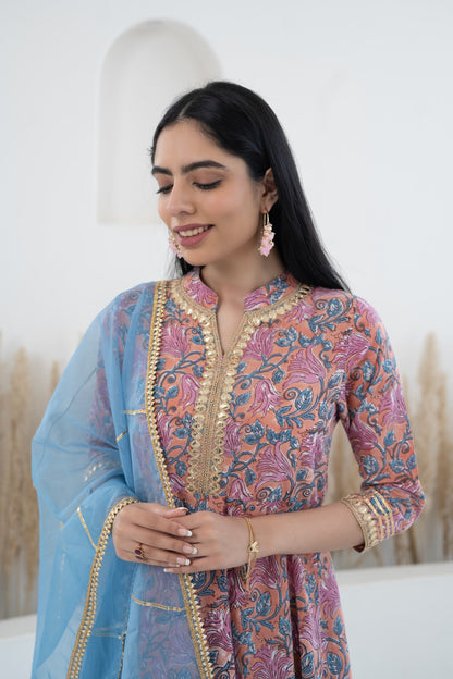 Womenâ€™s Floral Printed Anarkali Gown with Dupatta by Myshka-