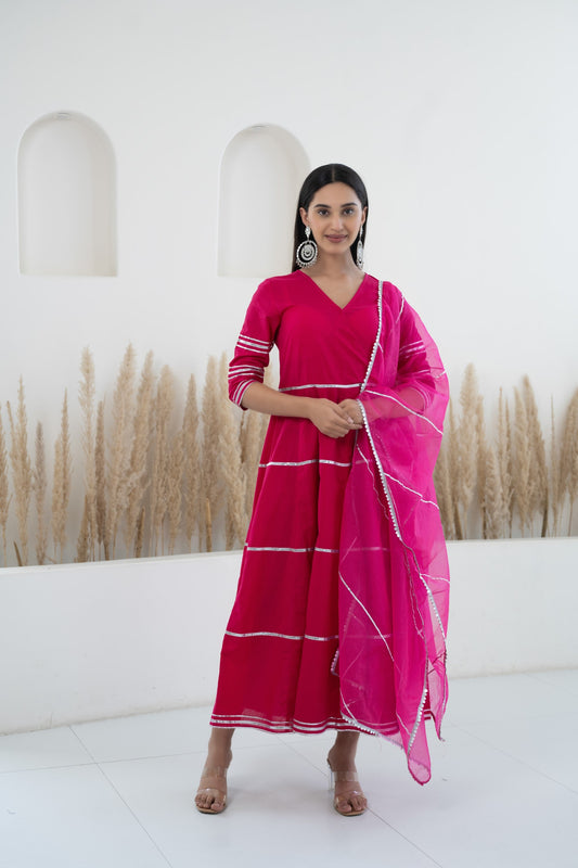 Womenâ€™s Pink Anarkali Gown with Dupatta by Myshka-