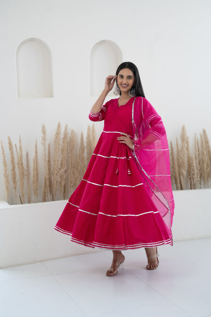 Womenâ€™s Pink Anarkali Gown with Dupatta by Myshka-