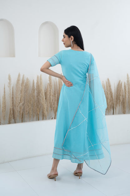Womenâ€™s Blue Anarkali Gown with Dupatta by Myshka-