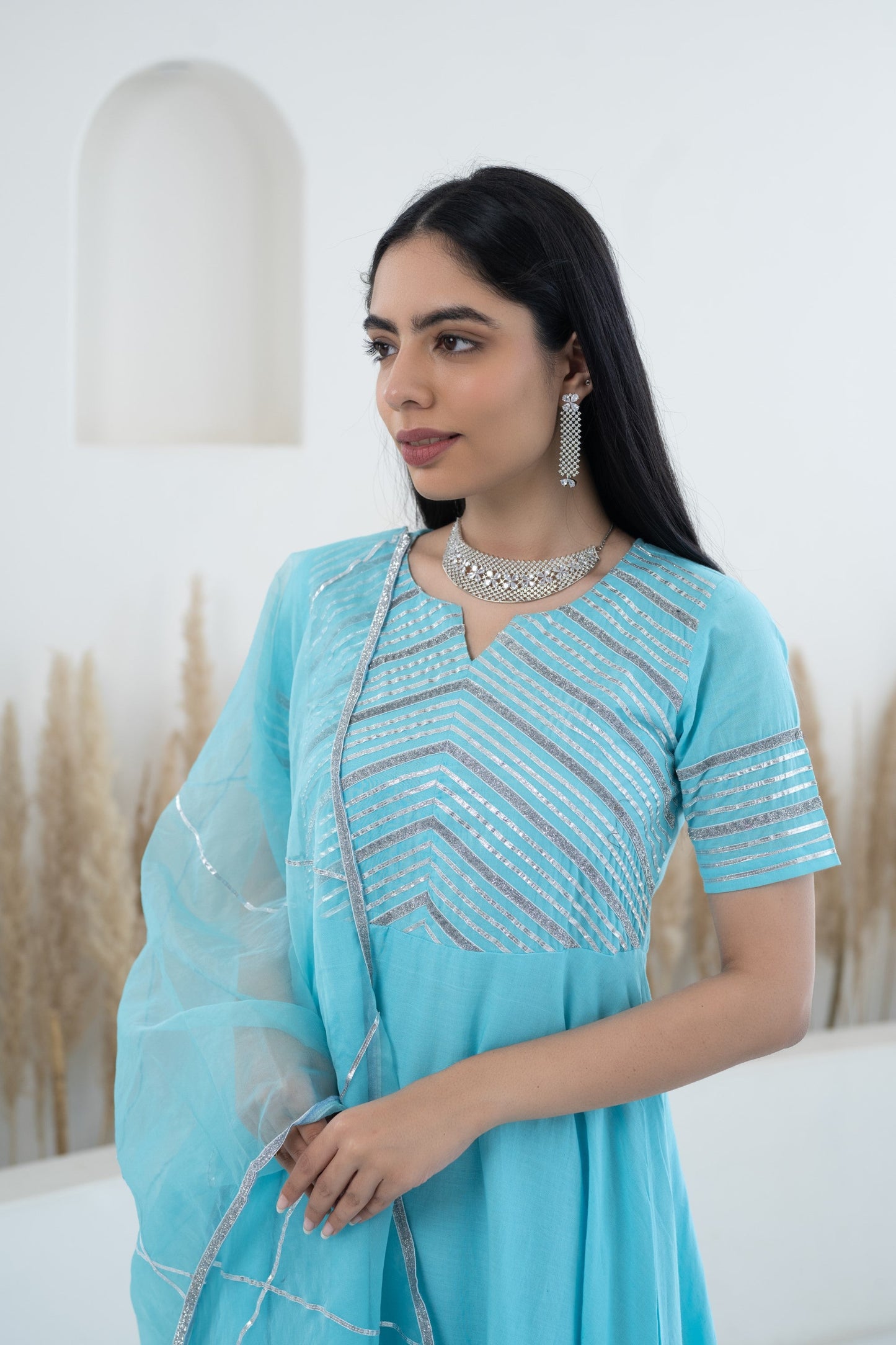 Womenâ€™s Blue Anarkali Gown with Dupatta by Myshka-
