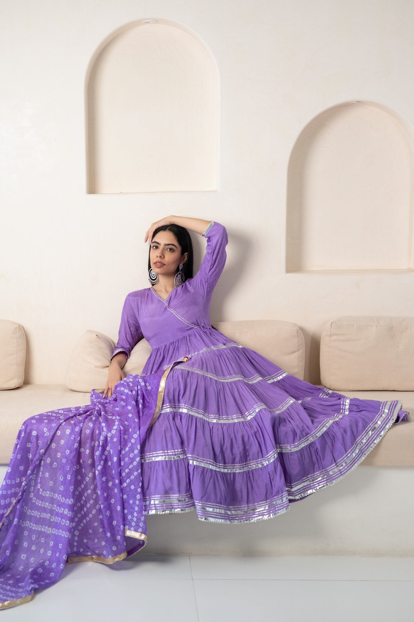 Womenâ€™s Lavender Angrakha Kurta set by Myshka