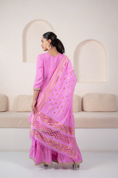 Womenâ€™s Pink Angrakha Kurta set by Myshka