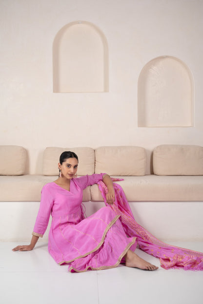 Womenâ€™s Pink Angrakha Kurta set by Myshka