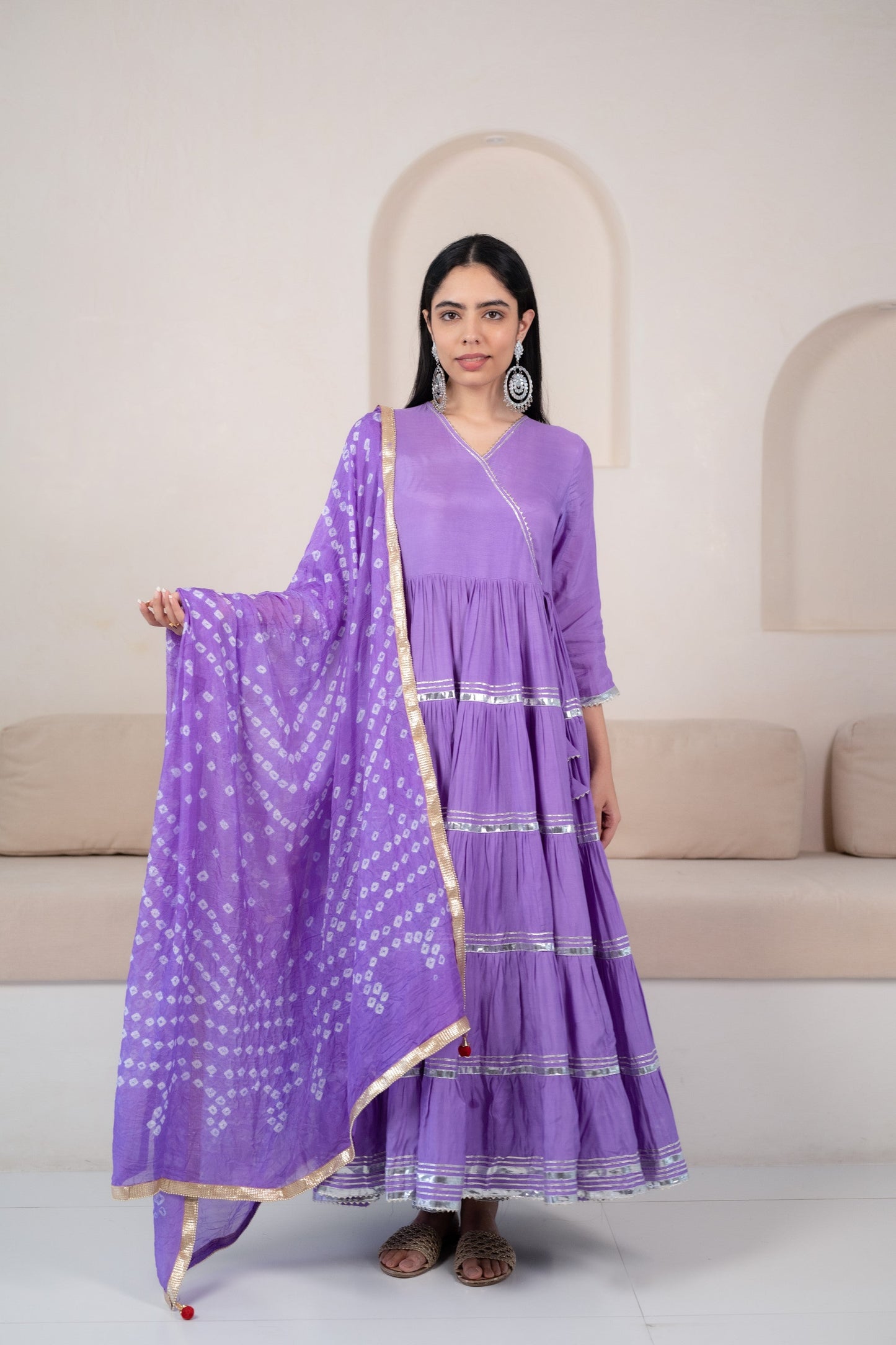 Womenâ€™s Lavender Angrakha Kurta set by Myshka