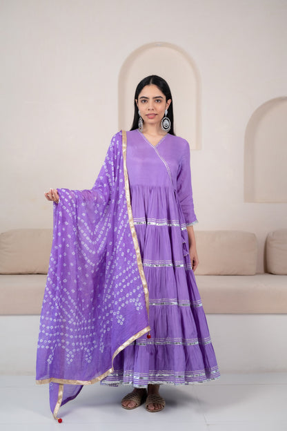 Womenâ€™s Lavender Angrakha Kurta set by Myshka