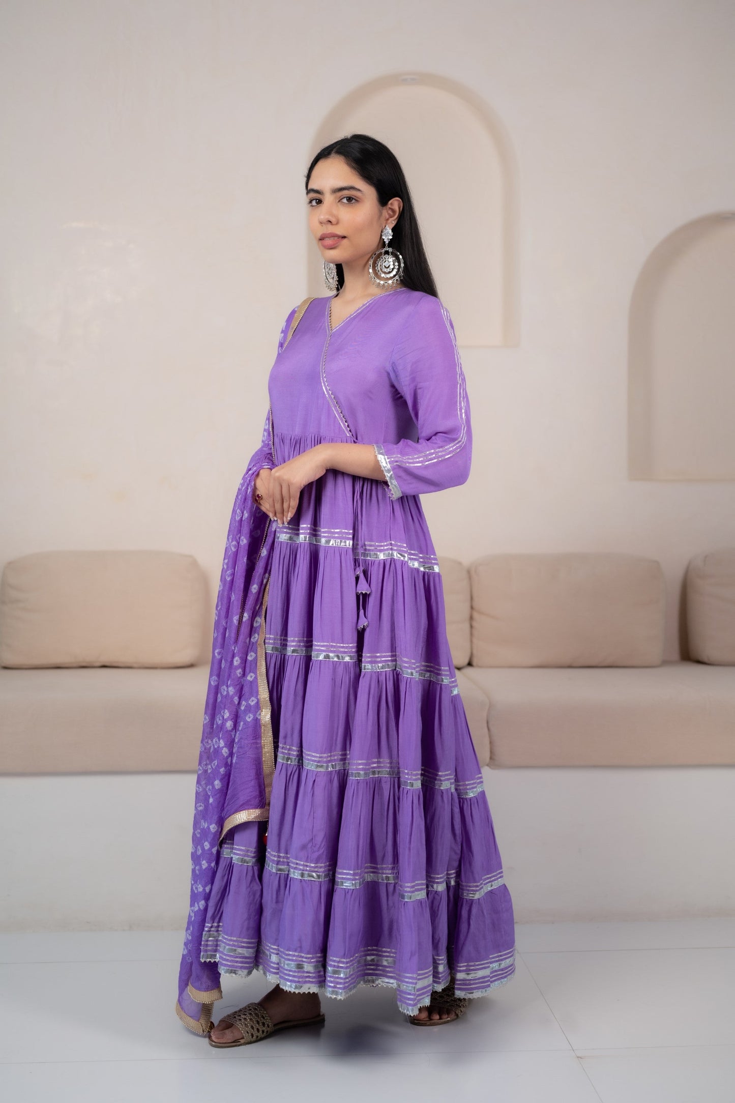 Womenâ€™s Lavender Angrakha Kurta set by Myshka
