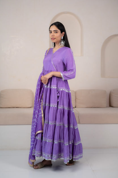 Womenâ€™s Lavender Angrakha Kurta set by Myshka