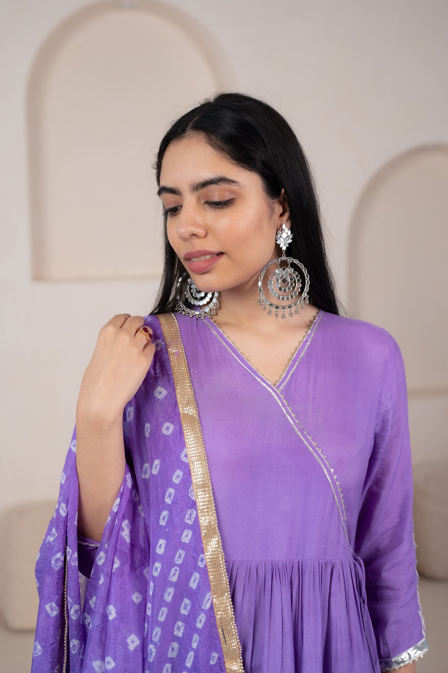 Womenâ€™s Lavender Angrakha Kurta set by Myshka