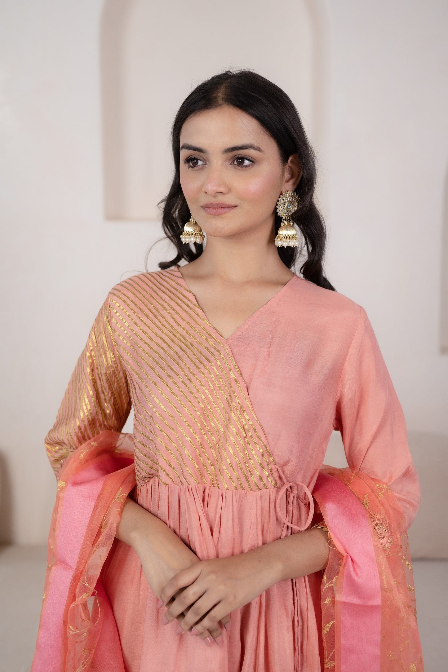 Peach  Angrakha Sharara set for women by Myshka