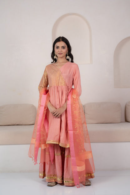 Peach  Angrakha Sharara set for women by Myshka
