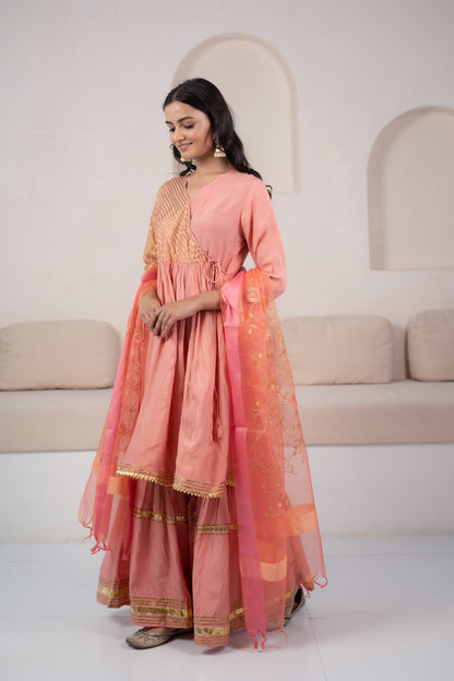 Peach  Angrakha Sharara set for women by Myshka