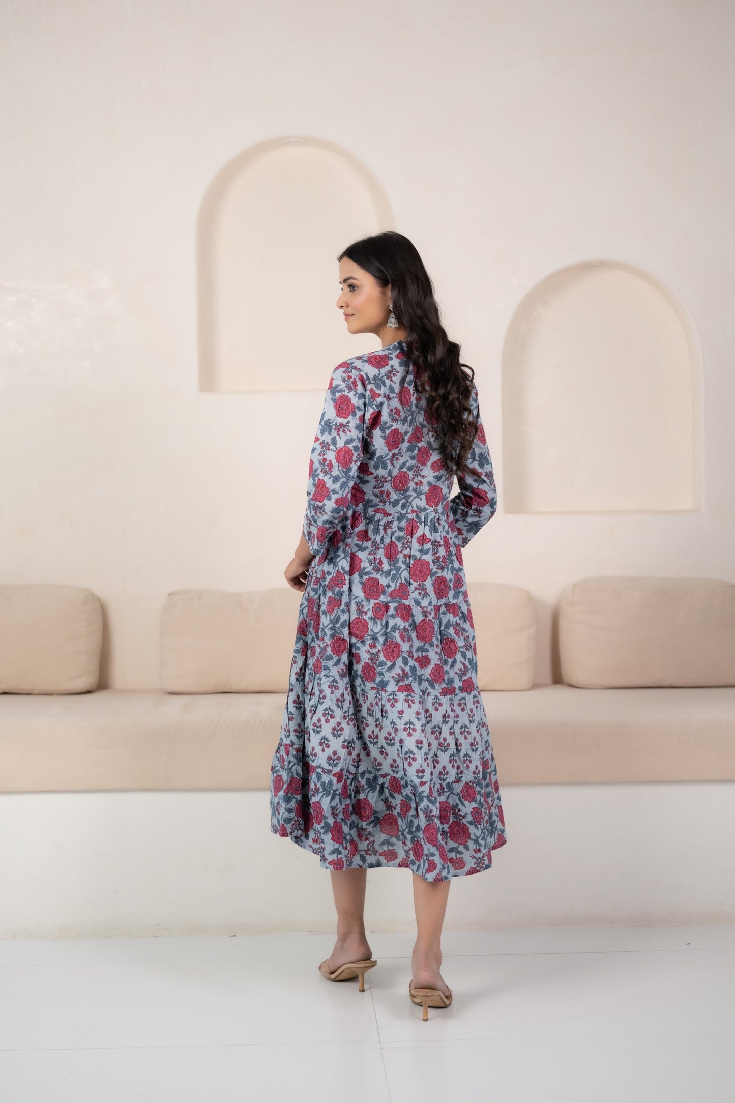 Womenâ€™s Blue Floral Print Midi Dress by Myshka