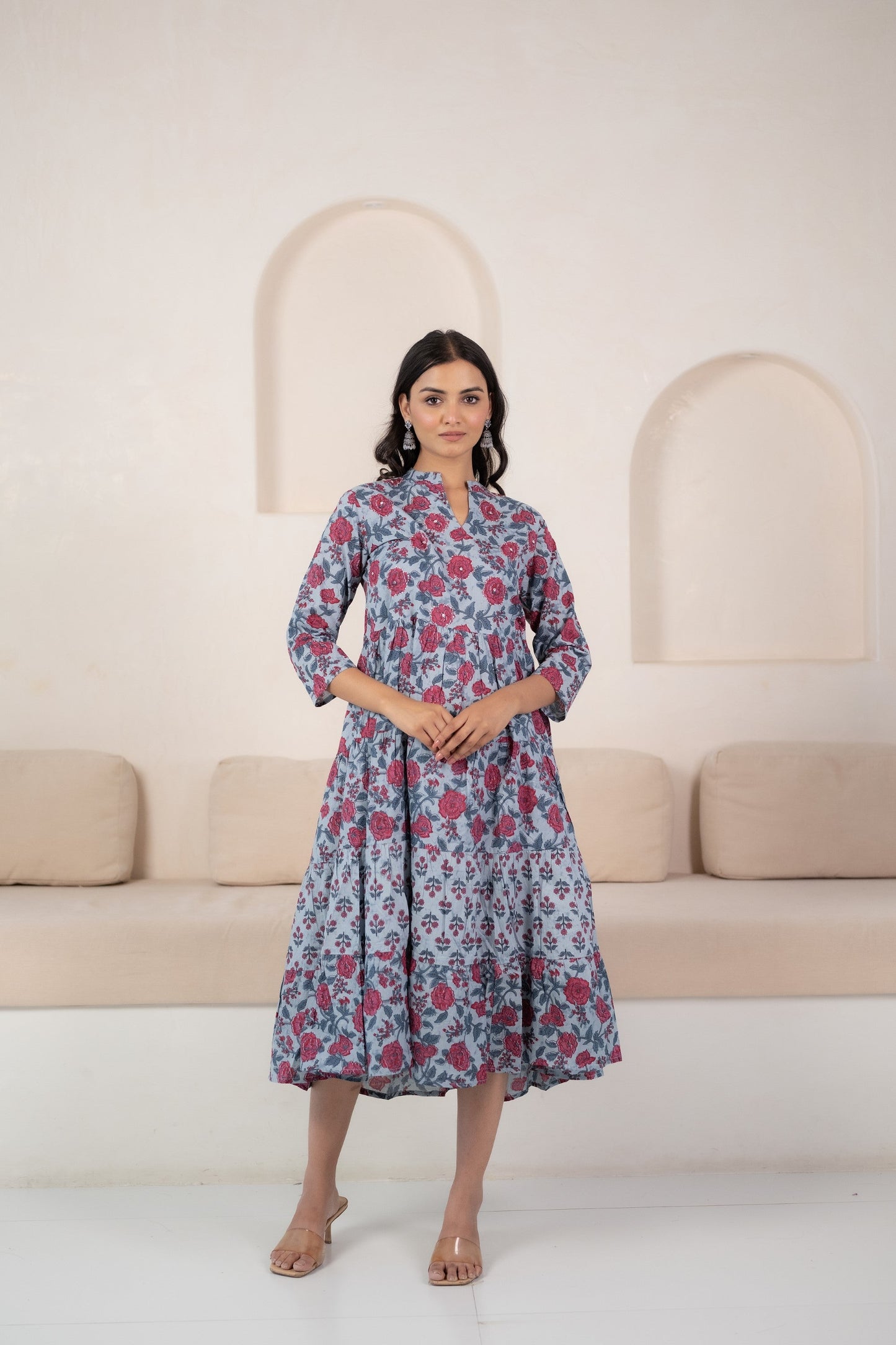 Womenâ€™s Blue Floral Print Midi Dress by Myshka