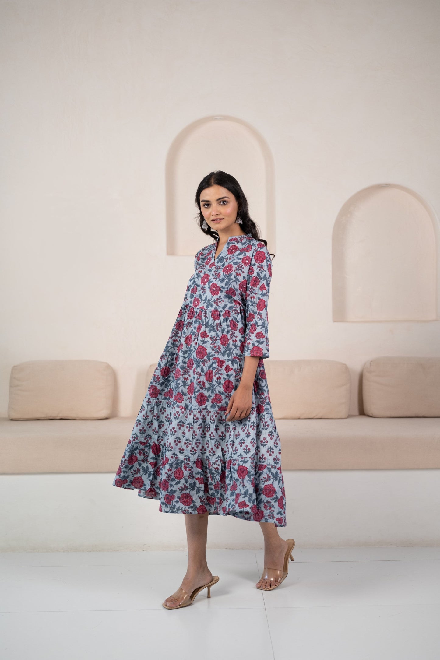 Womenâ€™s Blue Floral Print Midi Dress by Myshka