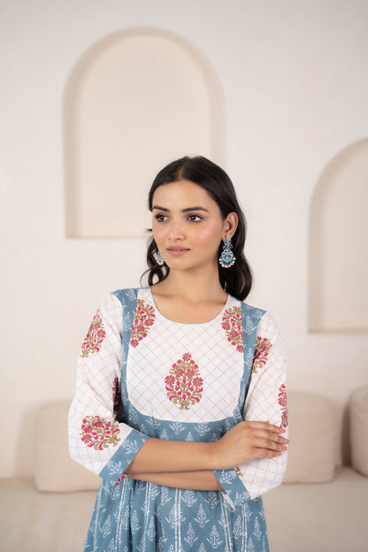 Womenâ€™s Blue A-line Kurta set by Myshka