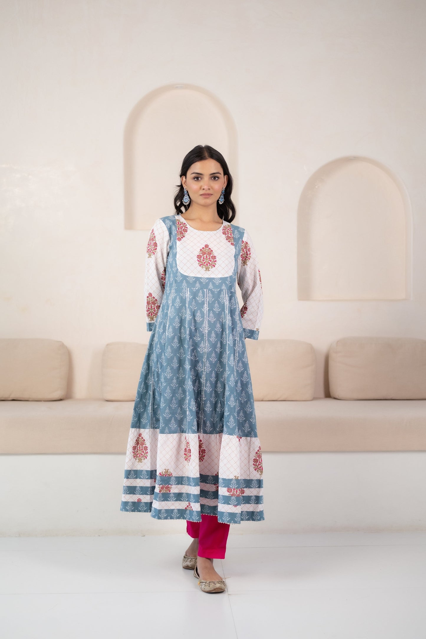 Womenâ€™s Blue A-line Kurta set by Myshka