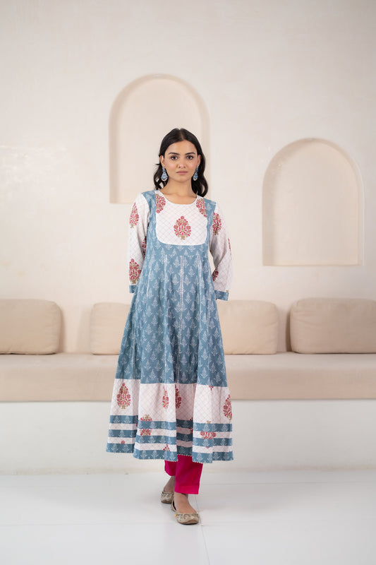 Womenâ€™s Blue A-line Kurta set by Myshka