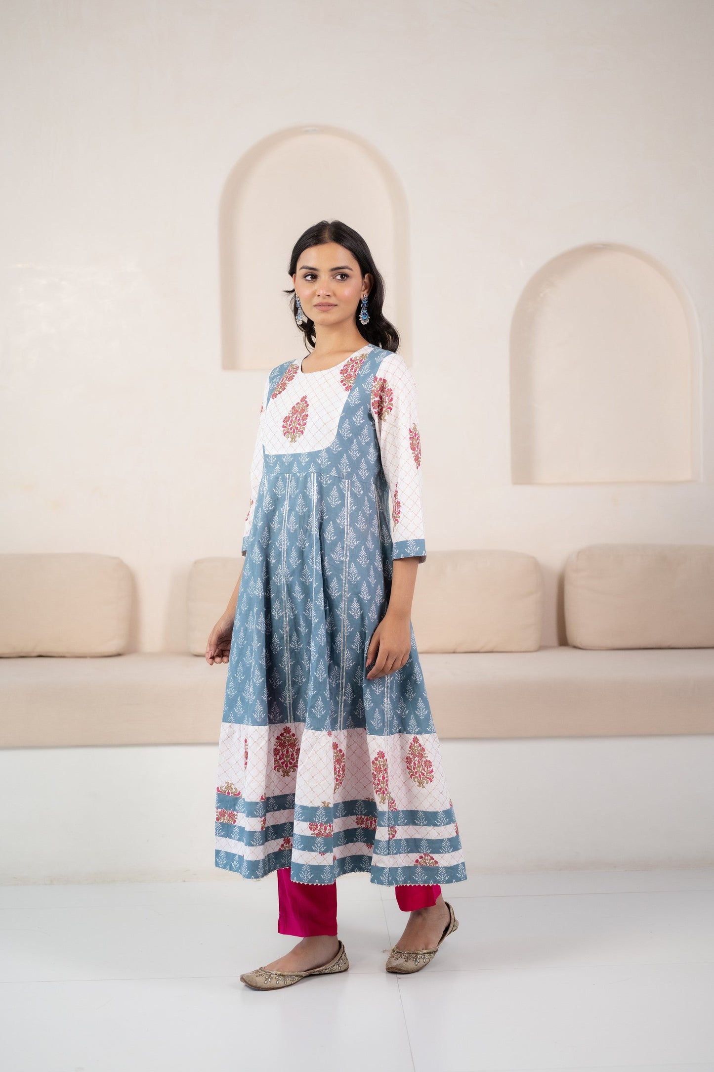 Womenâ€™s Blue A-line Kurta set by Myshka