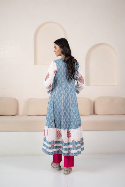 Womenâ€™s Blue A-line Kurta set by Myshka