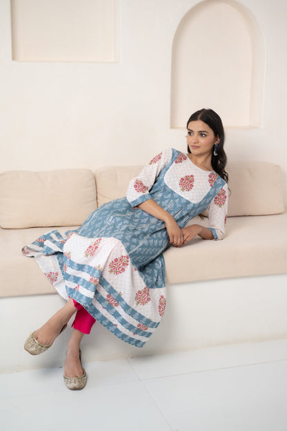 Womenâ€™s Blue A-line Kurta set by Myshka