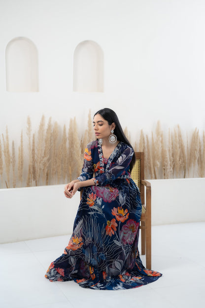 Womenâ€™s Blue Floral Printed Long Dress by Myshka-