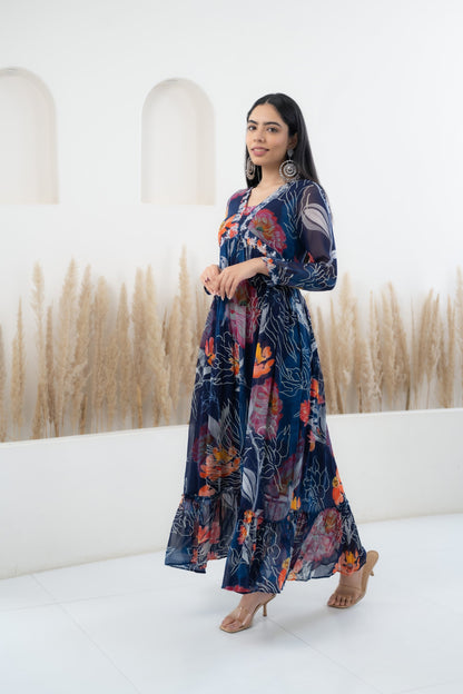 Womenâ€™s Blue Floral Printed Long Dress by Myshka-