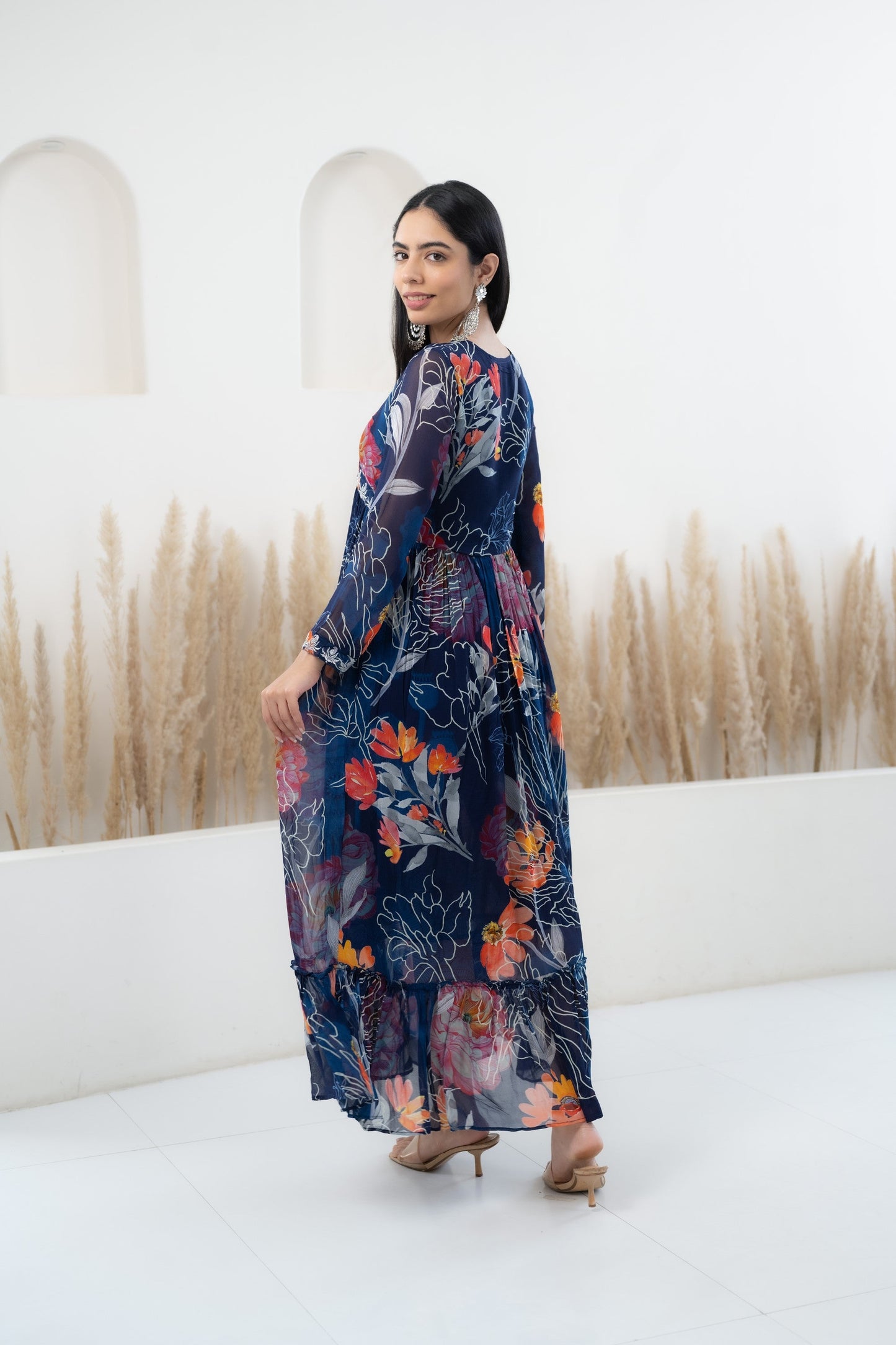 Womenâ€™s Blue Floral Printed Long Dress by Myshka-
